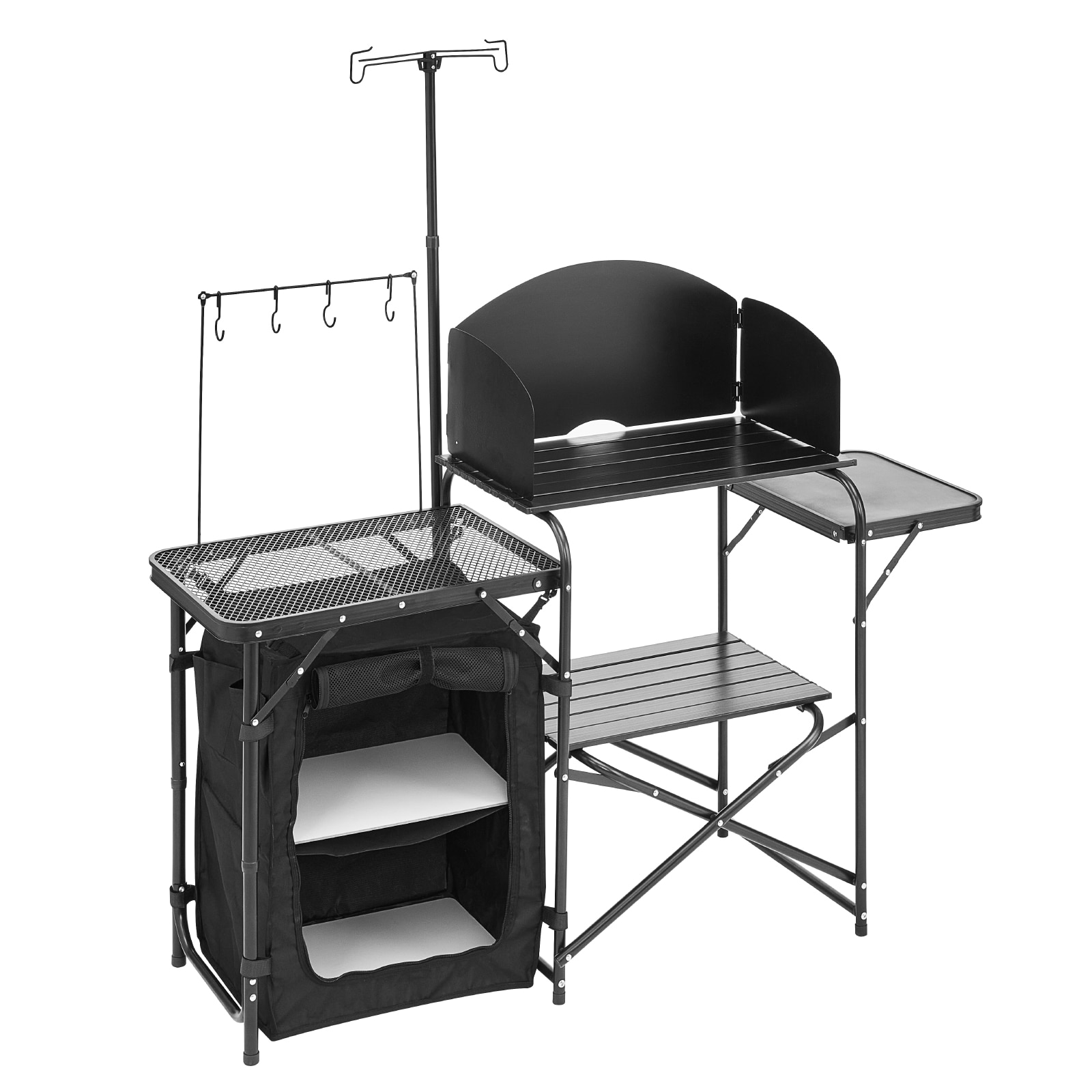 Camping Kitchen Table Portable Outdoor Cook Station Storage Windshield Aluminum_voghion.com